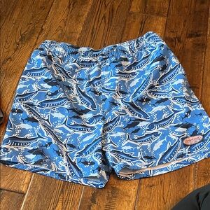 Vineyard Vines Blue Fish Pattern Kids Swim Trunks